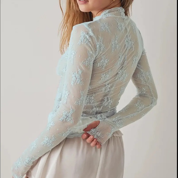 LAST ONE! LT BLUE LS Illusion Lace Top - Picture 4 of 5